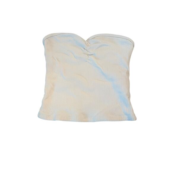 Hollister White Slim Ribbed Knit Strapless Tube Crop Top Women's Size Small - Picture 1 of 6